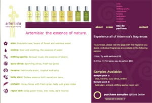 Artemesia site Perfume selection Page